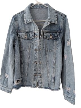 Denim Distressed Blue Women's Trucker Jacket